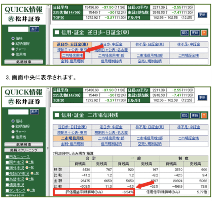 松井証券での信用評価損益率の確認